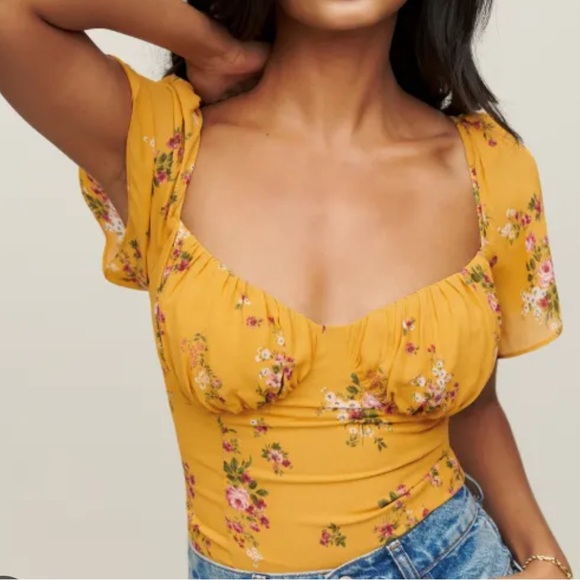 Reformation Tops - Reformation Floral Yellow Top